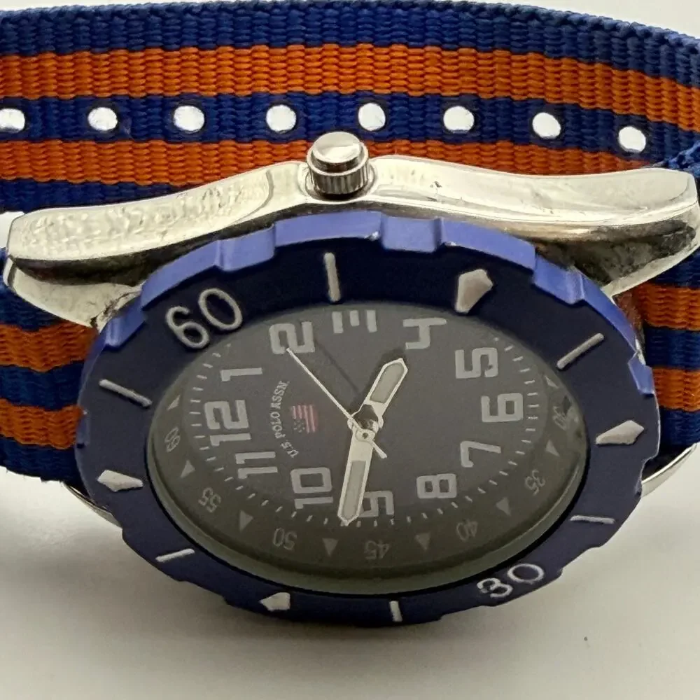 U.S. Polo Assn. Junior Sport Watch - Blue & Orange Nylon Strap New Battery